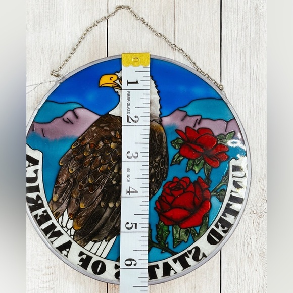 Amia Round USA Bald Eagle Red Rose Hand Painted Glass Sun Catcher NIB - Picture 5 of 8